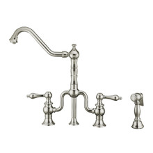 Whitehaus WHTTSLV3-9771-NT-C Twisthaus Plus Bridge Kitchen Faucet with Traditional Swivel Spout, Lever Handles and Brass Side Spray - Polished Chrome