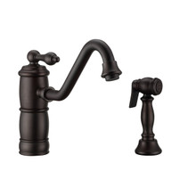 Whitehaus WHKTSL3-2200-NT-ORB Vintage III Plus Single Lever Kitchen Faucet with Traditional Swivel Spout and Brass Side Spray - Oil Rubbed Bronze
