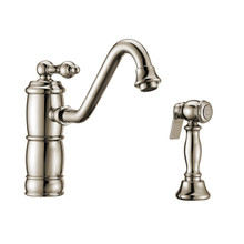 Whitehaus WHKTSL3-2200-NT-PN Vintage III Plus Single Lever Kitchen Faucet with Traditional Swivel Spout and Brass Side Spray - Polished Nickel