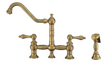 Whitehaus WHKBTLV3-9201-NT-AB Vintage III Plus Bridge Kitchen Faucet with Traditional Swivel Spout, Lever Handles and Brass Side Spray - Antique Brass