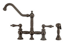 Whitehaus WHKBTLV3-9201-NT-ORB Vintage III Plus Bridge Kitchen Faucet with Traditional Swivel Spout, Lever Handles and Brass Side Spray - Oil Rubbed Bronze