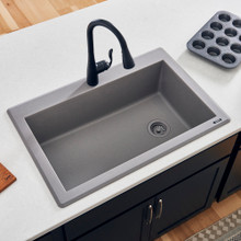 Ruvati 33 x 22 inch epiGranite Dual-Mount Granite Composite Single Bowl Kitchen Sink - Urban Gray - RVG1033GR