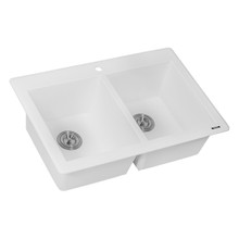 Ruvati 33 x 22 inch epiGranite Dual-Mount Granite Composite Double Bowl Kitchen Sink - Arctic White - RVG1338WH