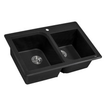 Ruvati 33 x 22 inch epiGranite Dual-Mount Granite Composite Double Bowl Kitchen Sink - Midnight Black - RVG1396BK