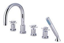 Kingston Brass Three Handle Roman Tub Filler Faucet with Hand Shower - Polished Chrome KS83215DX