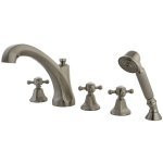 Kingston Brass Three Handle Roman Tub Filler Faucet with Hand Shower - Satin Nickel KS43285BX