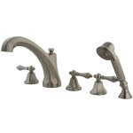 Kingston Brass Three Handle Roman Tub Filler Faucet with Hand Shower - Satin Nickel KS43285AL