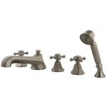 Kingston Brass Three Handle Roman Tub Filler Faucet with Hand Shower - Satin Nickel KS43085BX