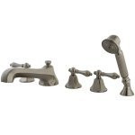 Kingston Brass Three Handle Roman Tub Filler Faucet with Hand Shower - Satin Nickel KS43085AL