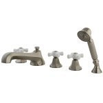 Kingston Brass Three Handle Roman Tub Filler Faucet with Hand Shower - Satin Nickel KS43085PX