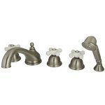 Kingston Brass Three Handle Roman Tub Filler Faucet with Hand Shower - Satin Nickel KS33585PX