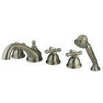 Kingston Brass Three Handle Roman Tub Filler Faucet with Hand Shower - Satin Nickel KS33585AX