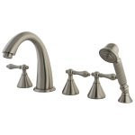 Kingston Brass Three Handle Roman Tub Filler Faucet with Hand Shower - Satin Nickel