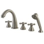 Kingston Brass Three Handle Roman Tub Filler Faucet with Hand Shower - Satin Nickel KS23685AX