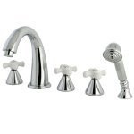 Kingston Brass Three Handle Roman Tub Filler Faucet with Hand Shower - Polished Chrome KS23615PX
