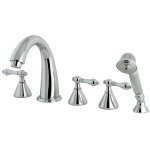 Kingston Brass Three Handle Roman Tub Filler Faucet with Hand Shower - Polished Chrome