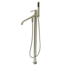Kingston Brass Single Handle Floor Mount Roman Tub Filler Faucet with Hand Shower - Satin Nickel