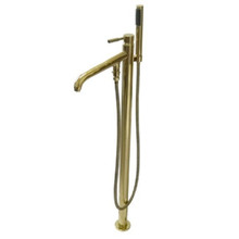 Kingston Brass Single Handle Floor Mount Roman Tub Filler Faucet with Hand Shower - Polished Brass
