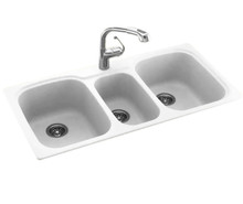 Swanstone KS04422TB.010 22 x 44  Undermount or Self-Rimming Triple Bowl Sink in White
