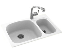 Swanstone KSLS-3322 Double Bowl Large/Small Bowl Undermount or Self-Rimming 33" x 22" Kitchen Sink - White