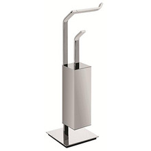 Valsan PS603UB Sensis Freestanding Square Toilet Brush & Paper Roll Holder - Unlacquered Brass
