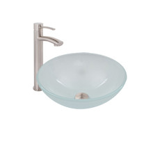 VIGO VGT1051 White Frost Glass Vessel Bathroom Sink Set With Milo Vessel Faucet In Brushed Nickel