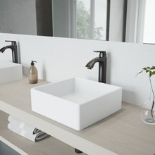 VIGO VGT1002 Dianthus Matte Stone Vessel Bathroom Sink Set And Linus Vessel Faucet Set In Antique Rubbed Bronze