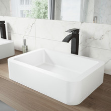 VIGO VGT1005 Petunia Matte Stone Vessel Bathroom Sink Set With Duris Vessel Faucet In Matte Black