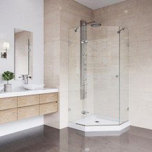 VIGO VG6061BNCL36WS Verona Frameless Neo-Angle Shower Enclosure With Low-Profile Base and with Brushed Nickel Hardware