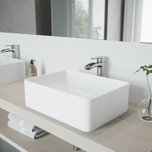 VIGO VGT1088BN Amaryllis Matte Stone Vessel Bathroom Sink Set With Niko Vessel Faucet In Brushed Nickel