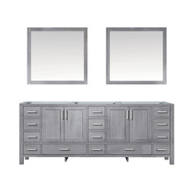 Lexora Jacques 84 Inch Distressed Grey Double Vanity, no Top and 34 Inch Mirrors