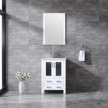 Lexora Volez 24 Inch White Single Vanity, Integrated Top, White Integrated Square Sink and 22 Inch Mirror