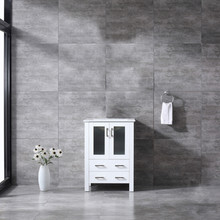Lexora Volez 24 Inch White Single Vanity, Integrated Top, White Integrated Square Sink and no Mirror