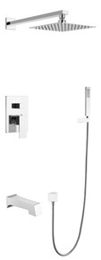 Lexora Monte Celo Stainless Steel Square Tub & Shower Faucet  with Handshower - Chrome