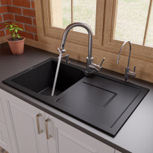 ALFI AB1620DI-BLA Black 34" Single Bowl Granite Composite Kitchen Sink with Drainboard