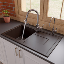 ALFI AB1620DI-C Chocolate 34" Single Bowl Granite Composite Kitchen Sink with Drainboard