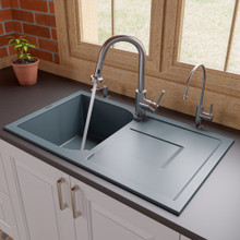 ALFI AB1620DI-T Titanium 34" Single Bowl Granite Composite Kitchen Sink with Drainboard
