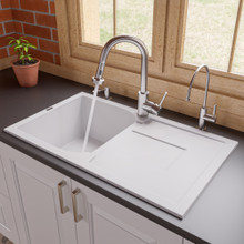 ALFI AB1620DI-W White 34" Single Bowl Granite Composite Kitchen Sink with Drainboard