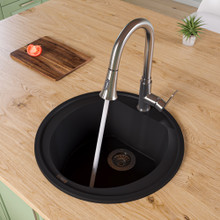 ALFI AB2020DI-BLA Black 20" Drop-In Round Granite Composite Kitchen Bar / Prep Sink