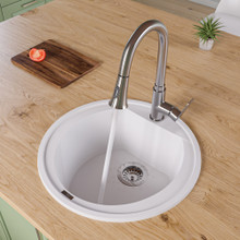 ALFI AB2020DI-W White 20" Drop-In Round Granite Composite Kitchen Bar / Prep Sink