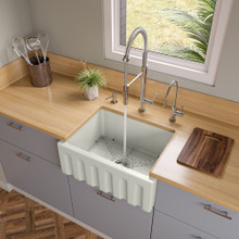ALFI AB2418HS-B 24 inch Biscuit Reversible Smooth / Fluted Single Bowl Fireclay Farmhouse Sink