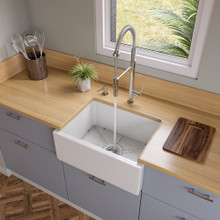 ALFI AB2418HS-W 24 inch White Reversible Smooth / Fluted Single Bowl Fireclay Farmhouse Sink