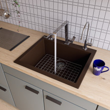 ALFI AB2420DI-C Chocolate 24" Drop-In Single Bowl Granite Composite Kitchen Sink