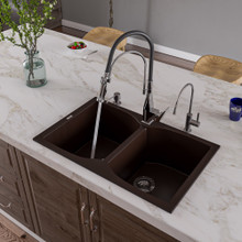 ALFI AB3220DI-C Chocolate 32" Drop-In Double Bowl Granite Composite Kitchen Sink