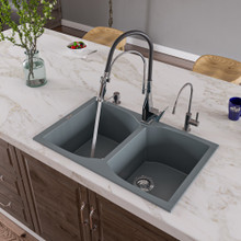 ALFI AB3220DI-T Titanium 32" Drop-In Double Bowl Granite Composite Kitchen Sink