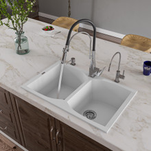 ALFI AB3220DI-W White 32" Drop-In Double Bowl Granite Composite Kitchen Sink