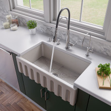 ALFI AB3318HS-B Biscuit 33" x 18" Reversible Fluted / Smooth Fireclay Farm Sink
