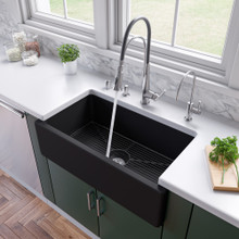 ALFI 33" Black Matte Reversible Smooth / Fluted Single Bowl Fireclay Farmhouse Sink