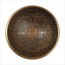 Linkasink B027 AB Small Round Brocade Bowl Drop in Lavatory or Vessel Sink 14" X 6.5" Od Antique Bronze