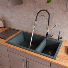 ALFI AB3319DI-T Titanium 34" Double Bowl Drop In Granite Composite Kitchen Sink